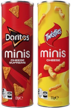 Twisties-Cheese-Minis-115g-or-Doritos-Cheese-Supreme-Corn-Chips-Minis-120g on sale