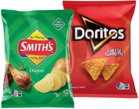 Doritos-Corn-Chips-110-170g-Smiths-Crinkle-Cut-Chips-150-170g-or-Thinly-Cut-Chips-175g-Selected-Varieties on sale