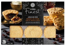 Coles-Finest-Brown-Butter-Jamaican-Rum-Fruit-Mince-Pies-6-Pack-350g on sale