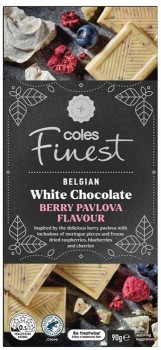Coles-Finest-Belgian-White-Chocolate-Berry-Pavlova-Flavour-Chocolate-90g on sale