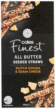 Coles+Finest+All+Butter+Gouda+%26amp%3B+Edam+Seeded+Straws+100g