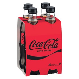 Coca-Cola-Classic-or-Zero-Sugar-Soft-Drink-Glass-Bottle-Varieties-4-x-330ml on sale