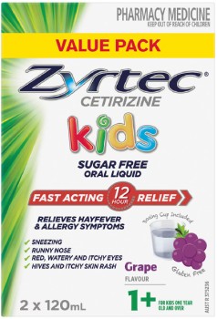 Zyrtec+Kids+Fast+Acting+Allergy+%26amp%3B+Hayfever+Relief+Grape+Flavour+Oral+Liquid+2+x+120ml