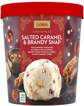 Coles-Christmas-Salted-Caramel-Brandy-Snap-Ice-Cream-Tub-1-Litre on sale