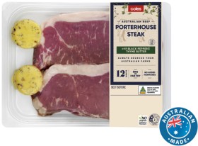 Coles+No+Added+Hormones+Beef+Porterhouse+Steak+with+Black+Pepper+%26amp%3B+Thyme+Butter+500g