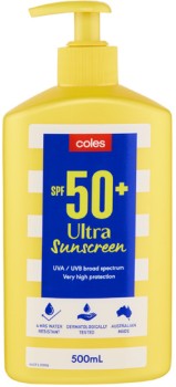 Coles-Ultra-Sunscreen-Pump-SPF50-500mL on sale