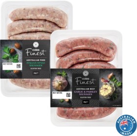 Coles-Finest-Sausages-450g-500g on sale