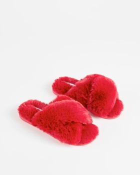 Women%26rsquo%3Bs+Fluffy+Cross+Over+Slippers