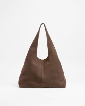 Genuine+Suede+Slouch+Shoulder+Bag+-+Chocolate