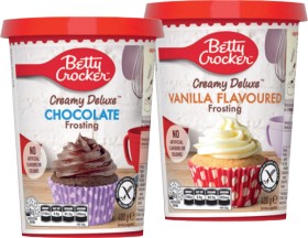 Betty+Crocker+Creamy+Deluxe+Frosting+400g+or+Gluten+Free+Chocolate+Fudge+Brownie+Mix+380g+Selected+Varieties