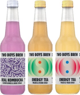Two+Boys+Brew+Kombucha+Elderflower+%26amp%3B+Rose%2C+Energy+Tea+Peach+%26amp%3B+Yuzu+or+Melon+%26amp%3B+Lychee+330mL