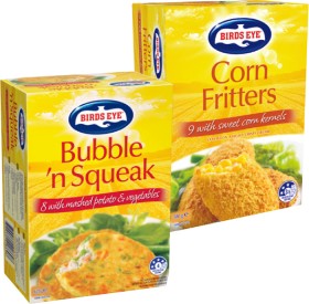Birds+Eye+Corn+Fritters+500g+or+Bubble%26rsquo%3Bn+Squeak+620g
