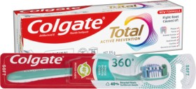 Colgate+360%26deg%3B+Toothbrush+1+Pack%2C+Total+Base+or+Advanced+Whitening+Toothpaste+115g+Selected+Varieties