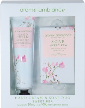 Arome-Ambiance-Sweet-Pea-Hand-Cream-30mL-Soap-100g-Duo on sale
