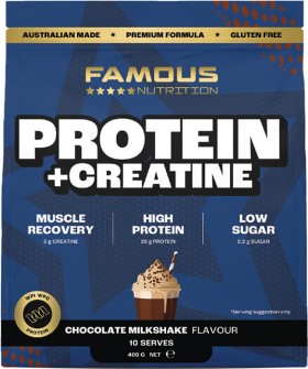 Famous+Chocolate+Milkshake+Flavour+Nutrition+Protein+%2B+Creatine+400g%2A