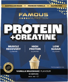 Famous+Vanilla+Milkshake+Flavour+Nutrition+Protein+%2B+Creatine+400g%2A