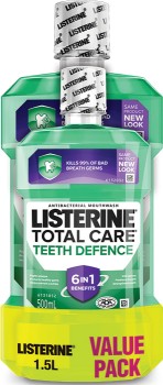 Listerine+Antibacterial+Mouthwash+Total+Care+Teeth+Defence+1.5L+Value+Pack%2A