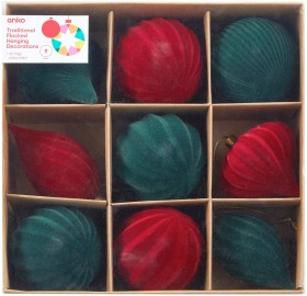 9+Pack+Traditional+Flocked+Hanging+Decorations