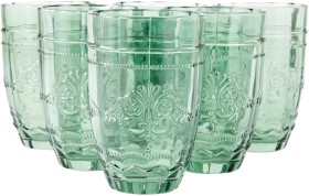 6+Green+Ornate+Highball+Glasses