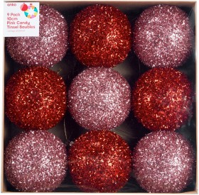 9-Pack-10cm-Pink-Candy-Tinsel-Baubles on sale