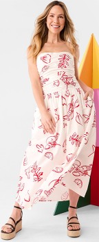 Strapless+Ruched+Midi+Dress