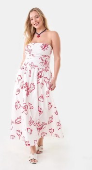 Strapless-Ruched-Midi-Dress on sale