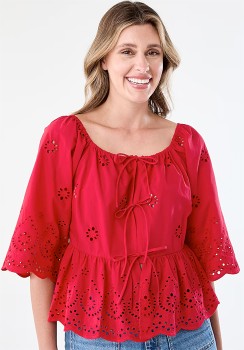 Long-Sleeve-Broderie-Tie-Top on sale