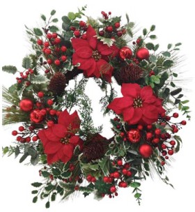 NEW+Crimson+Noel+Wreath+with+LED+66cm+Ea