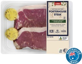 Coles+No+Added+Hormones+Beef+Porterhouse+Steak+with+Thyme+and+Pepper+Butter+500g
