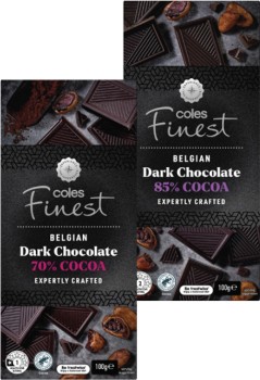 Coles-Finest-70-Cocoa-or-85-Cocoa-Block-Chocolate-100g on sale