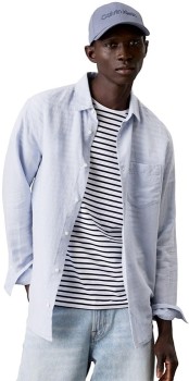 Calvin-Klein-Linen-Cotton-Long-Sleeve-Shirt-Light-Blue on sale