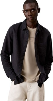 Calvin+Klein+Linen+Cotton+Long+Sleeve+Shirt+-+Black