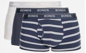 Bonds+3+Pack+Guyfront+Stripe+Trunks+-+Navy