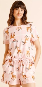 PJ-Club-Womens-Reindeer-PJ-Set-Pink on sale