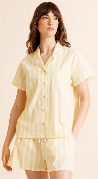 Soho-Womens-Core-Cotton-Short-Sleeve-PJ-Set-Yellow-Stripe-Print on sale