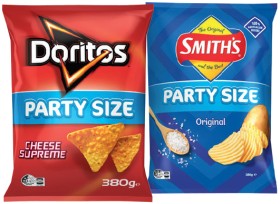 Smith%26rsquo%3Bs+Crinkle+Cut+Chips+or+Doritos+Corn+Chips+380g+Party+Size+Selected+Varieties