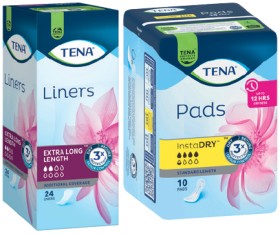 Tena-Liners-2224-Pack-or-Pads-InstaDry-810-Pack-Selected-Varieties on sale