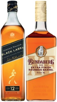 Johnnie+Walker+Black+Label+Whisky+or+Bundaberg+Extra+Finish+Bourbon+Barrel+Rum+700mL