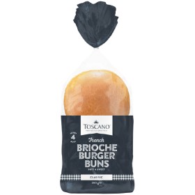 Toscano-Brioche-Burger-Buns-200g-Pk-4 on sale