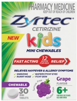 Zyrtec+Kids+Allergy+%26amp%3B+Hayfever+Relief+Grape+Flavour+30+Chewable+Tablets