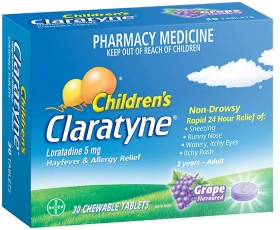 Claratyne-Childrens-Hayfever-Allergy-Relief-Grape-Flavour-30-Chewable-Tablets on sale