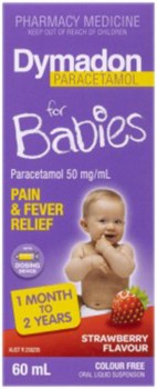 Dymadon+Paracetamol+for+Babies+1+Month+-+2+Years+Colour+Free+Strawberry+Flavour+60ml