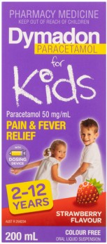Dymadon+Paracetamol+For+Kids+2-12+Years+Colour+Free+Strawberry+Flavour+200mL