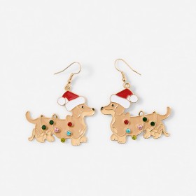 Christmas+Dog+with+Lights+Earrings+-+Gold+Tone