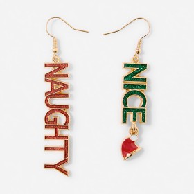 Christmas+Naughty+Nice+Earrings+-+Green%2C+Red+and+Gold+Tone