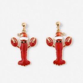 Christmas+Lobster+Earrings+-+Gold+Tone+and+Red
