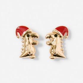 Christmas-Dinosaur-Earrings-Gold-Tone-and-Red on sale