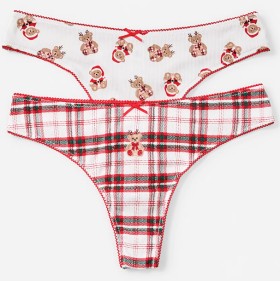 2+Pack+Cotton+Ribbed+Christmas+G-String+Briefs