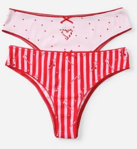 2+Pack+Cotton+Ribbed+Christmas+Cheeky+Bikini+Briefs