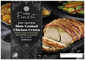 Coles-Finest-Slow-Cooked-Chicken-Crown-with-Leek-Bacon-15kg on sale